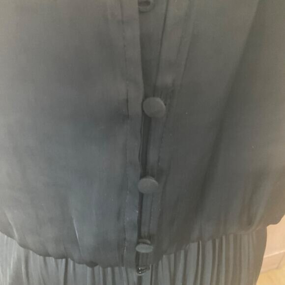 Anthropologie Current Air Black  wide leg jumpsuit pants  pleated ruched v neck - Picture 13 of 15